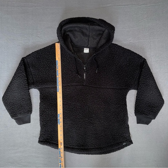 PINK Victoria's Secret Black Sherpa Hoodie pockets Small Oversized - Picture 1 of 12